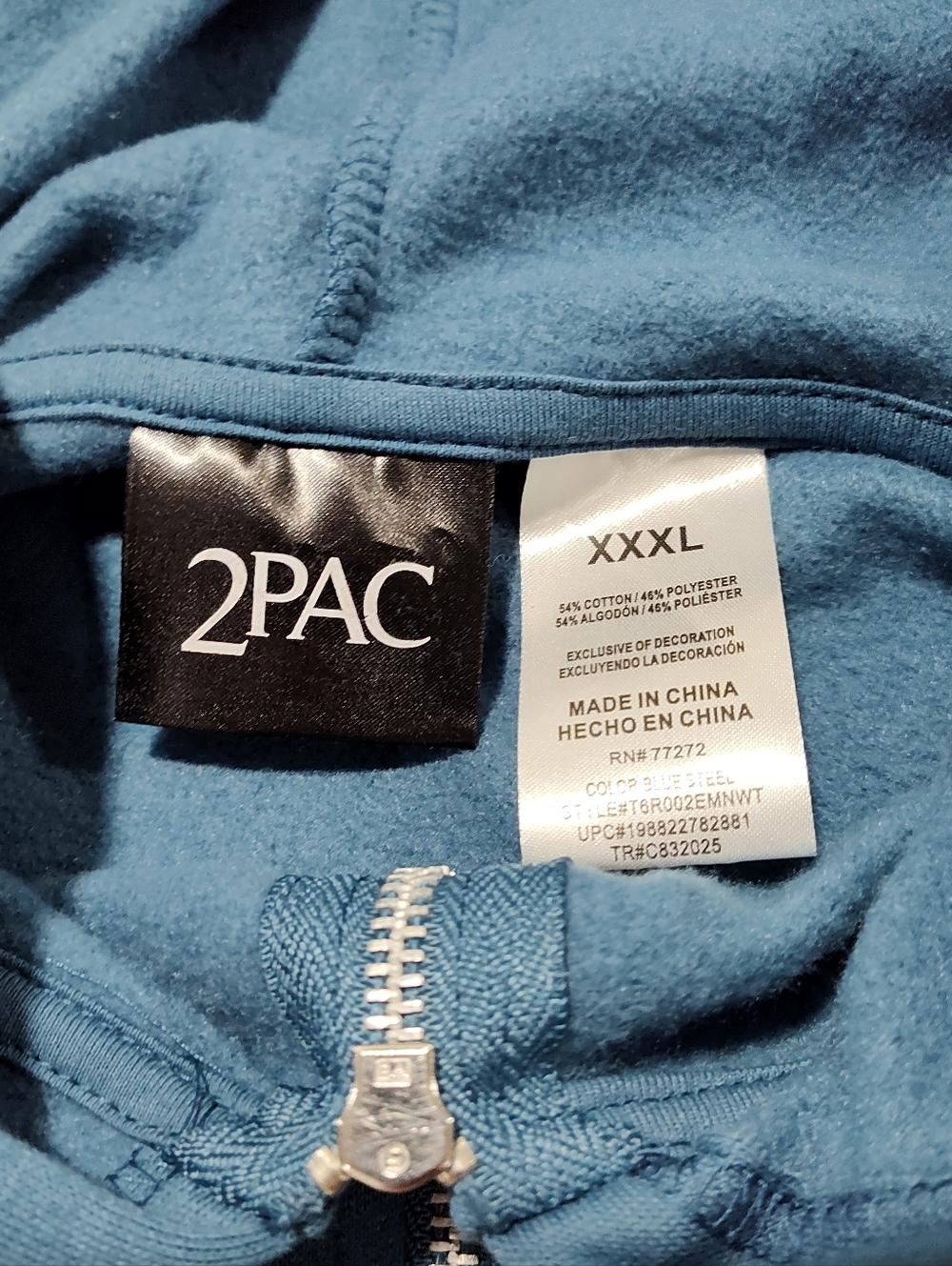 Tupac Shakur Men's Blue Steel 2PAC Graphic Full-Zip Jacket/Hoodie, Size XXXL - Picture 8 of 13